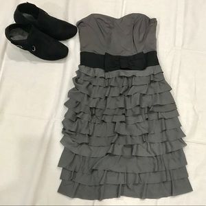 Lovely gray ruffle tier strapless dress with bow